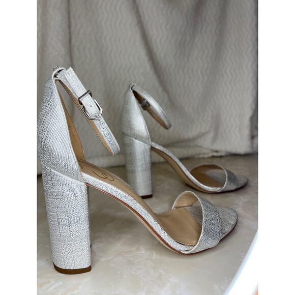 Sam Edelman Silver Metallic Yaro Ankle Strap Block Heeled Sandal Womens - Picture 8 of 16